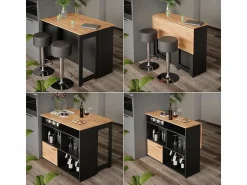 Vicco Juego de mesa de bar oro power roble/antracita 116x37x90.5 dominic