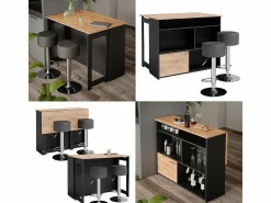 Vicco Juego de mesa de bar oro power roble/antracita 116x37x90.5 dominic