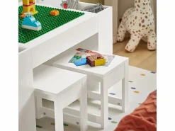 Sobuy Juego de Mesa Infantil y 2 Sillas de Madera Organizador de Juguetes Multifuncional con 8 Cestas y 1 Compartimiento 87 x 50 x 50 cm KMB75-W ES