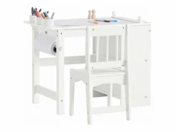 Sobuy Juego de Mesa y Silla Infantil de Madera Escritorio Infantil con 3 Portalápices KMB60-W ES