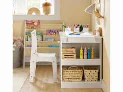 Sobuy Juego de Mesa y Silla Infantil de Madera Escritorio Infantil con 3 Portalápices KMB60-W ES