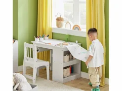 Sobuy Juego de Mesa y Silla Infantil de Madera Escritorio Infantil con 3 Portalápices KMB60-W ES