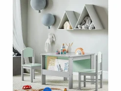 Clearance Sobuy Juego de Mesa y Silla Infantil de Madera Escritorio Infantil con 2 sillas Muebles Infantiles para Niños Verde y Gris KMB88-HG ES Gris claro / Verde claro