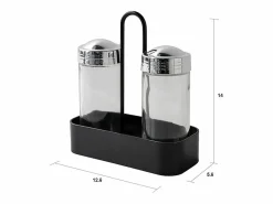 Sale Juego de sal y pimienta negra con frascos de vidrio y soporte de metal Salz Multicolor