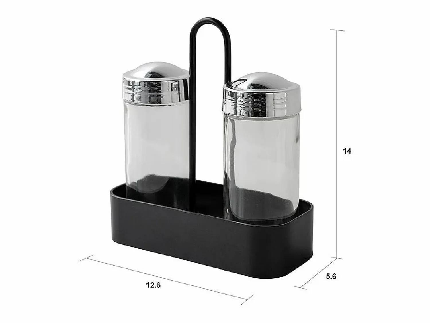 Sale Juego de sal y pimienta negra con frascos de vidrio y soporte de metal Salz Multicolor
