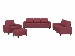 New Juego de sofás 4 piezas tela tinto Conjunto Sofás