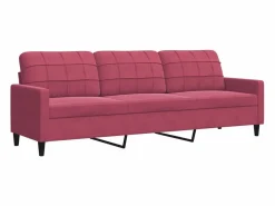 Best vidaxl Juego de sofás con cojines 3 piezas terciopelo tinto Rojo