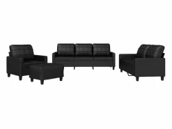 New vidaxl Juego de sofás con cojines 4 piezas cuero sintético Negro