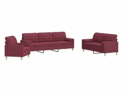 Discount vidaxl Juego de sofás con cojines 3 piezas tela tinto Rojo