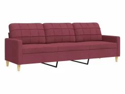 Discount vidaxl Juego de sofás con cojines 3 piezas tela tinto Rojo