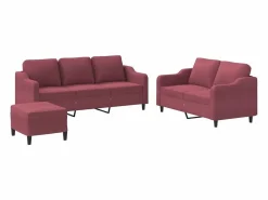 Hot Juego de sofás con cojines 3 piezas tela tinto Conjunto Sofá Y Sillón