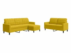 Best vidaxl Juego de sofás con cojines 3 piezas terciopelo Amarillo