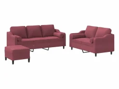 vidaxl Juego de sofás con cojines 3 piezas tela tinto Rojo