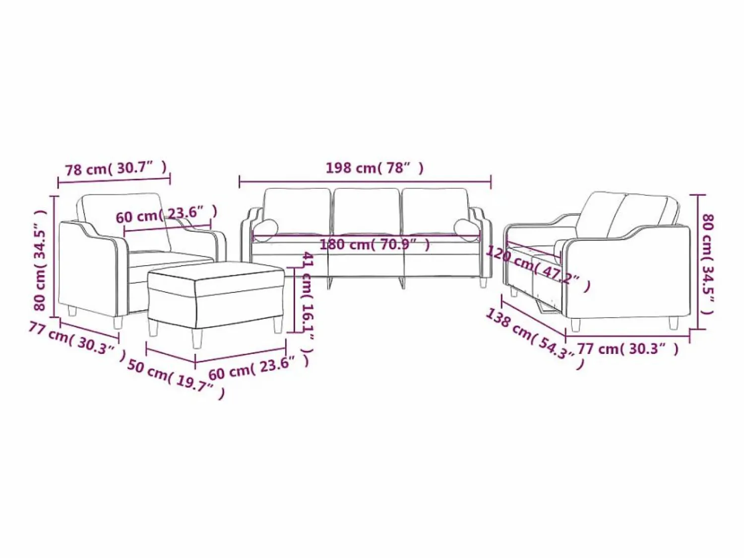 Online Juego de sofás con cojines 4 piezas tela tinto Conjunto Sofá Y Sillón
