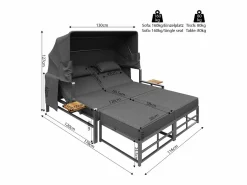 Hot KOMHTOM Juego de tumbonas de jardín para 2-4 personas, con toldo plegable, juego de sofás de exterior Gris