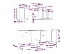 Juegos de muebles de cocina con cajón Lyon 8 pcs Roble ahumado Cocina Completa