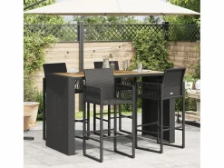 Best Garden Furniture Karaca Mesa alta jardín superficie madera ratán PE 185x80x110 cm Negro