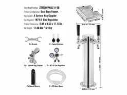 New Kit de Columna de Cerveza SucceBuy, Kit de Columna de Cerveza con Doble Grifo, Distribuidor de Cerveza y Bebidas de Acero Inoxidable, para Bar Restaurante Plateado