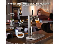 New Kit de Columna de Cerveza SucceBuy, Kit de Columna de Cerveza con Doble Grifo, Distribuidor de Cerveza y Bebidas de Acero Inoxidable, para Bar Restaurante Plateado