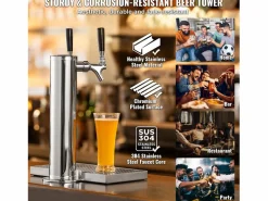 New Kit de Columna de Cerveza SucceBuy, Kit de Columna de Cerveza con Doble Grifo, Distribuidor de Cerveza y Bebidas de Acero Inoxidable, para Bar Restaurante Plateado