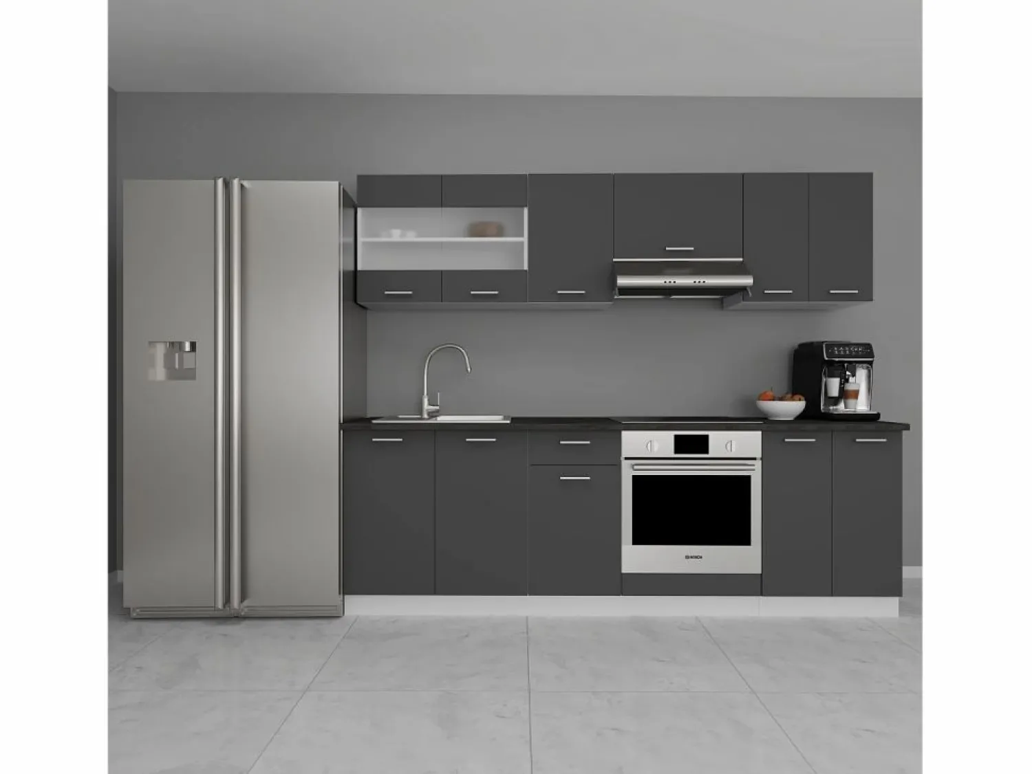 New Kitchenette Esilo Blanco / Antracita AL. 145 x AN. 240 x. P. 60 cm Cocina Completa