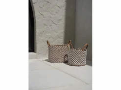 New La Cesta de Macramé con Costura Cruzada - L Cesta