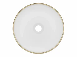 Best Shower & Design Lavabo de baño redondo, blanco brillante con borde dorado, 36 cm, LENISO Blanco / Dorado
