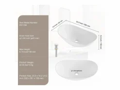 New Lavabo del Baño SucceBuy Fregadero de Cerámica Ovalado de 60 cm x 36 cm: , Moderno, Duradero y Elegante Blanco