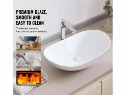 New Lavabo del Baño SucceBuy Fregadero de Cerámica Ovalado de 60 cm x 36 cm: , Moderno, Duradero y Elegante Blanco