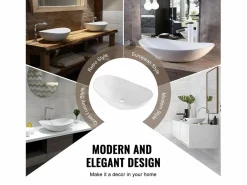 New Lavabo del Baño SucceBuy Fregadero de Cerámica Ovalado de 60 cm x 36 cm: , Moderno, Duradero y Elegante Blanco