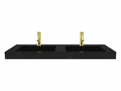 Best Shower & Design Lavabo doble flotante de solid surface con efecto mármol, , 120 cm de ancho, TAKOTNA Negro