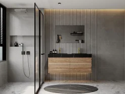 Best Shower & Design Lavabo doble flotante de solid surface con efecto mármol, , 120 cm de ancho, TAKOTNA Negro