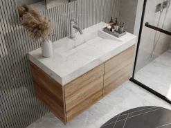 Clearance Lavabo flotante de solid surface blanca - 90 cm - TAKOTNA Lavabo