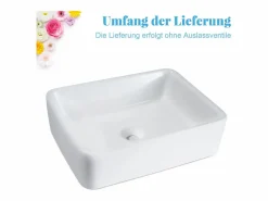 New NETTLIFE Lavabo lavabo de baño sobre encimera de cerámica - lavabo de baño cuadrado sobre encimera Blanco
