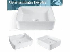 New NETTLIFE Lavabo lavabo de baño sobre encimera de cerámica - lavabo de baño cuadrado sobre encimera Blanco