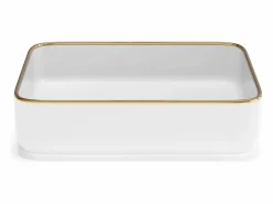 Hot Shower & Design Lavabo rectangular de cerámica - Blanco con borde dorado - 50 x 39 cm - JUNIKO II Blanco / Dorado