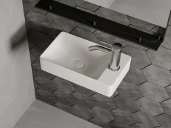 Shower & Design Lavabo rectangular flotante de cerámica blanca, Ancho 38 x Alt. 10 x Prof. 22 cm, ERAVAL