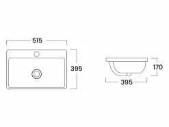 Shower & Design Lavabo semiempotrado de cerámica blanca - - Ancho 51 cm - YASMAC II