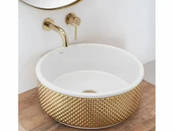 Clearance Rea Lavabo Sobre Encimera Helen White Gold Blanco