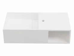 Discount Shower & Design Lavabo suspendido de solid surface con estante - 80 cm - GOYOKO Blanco