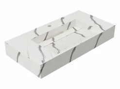 Shower & Design Lavabo suspendido efecto mármol blanco - 90 cm - TAKOTNA