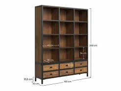 Rendez-Vous Déco Librería 6 cajones 12 nichos en metal y madera de cedro - Shelby