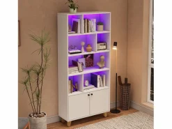 Outlet ModernLuxe Librería 80×30×173 cm - iluminación LED de cambio de color - 2 puertas - compartimentos de almacenamiento - Blanco