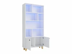 Outlet ModernLuxe Librería 80×30×173 cm - iluminación LED de cambio de color - 2 puertas - compartimentos de almacenamiento - Blanco