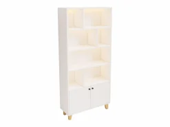 Outlet ModernLuxe Librería 80×30×173 cm - iluminación LED de cambio de color - 2 puertas - compartimentos de almacenamiento - Blanco