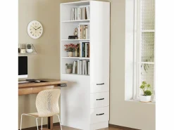 Merax Librería alta de salón - 60 x 38 x 180 cm - con 3 cajones + estantes regulables - aglomerado -