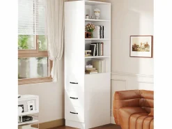 Merax Librería alta de salón - 60 x 38 x 180 cm - con 3 cajones + estantes regulables - aglomerado -
