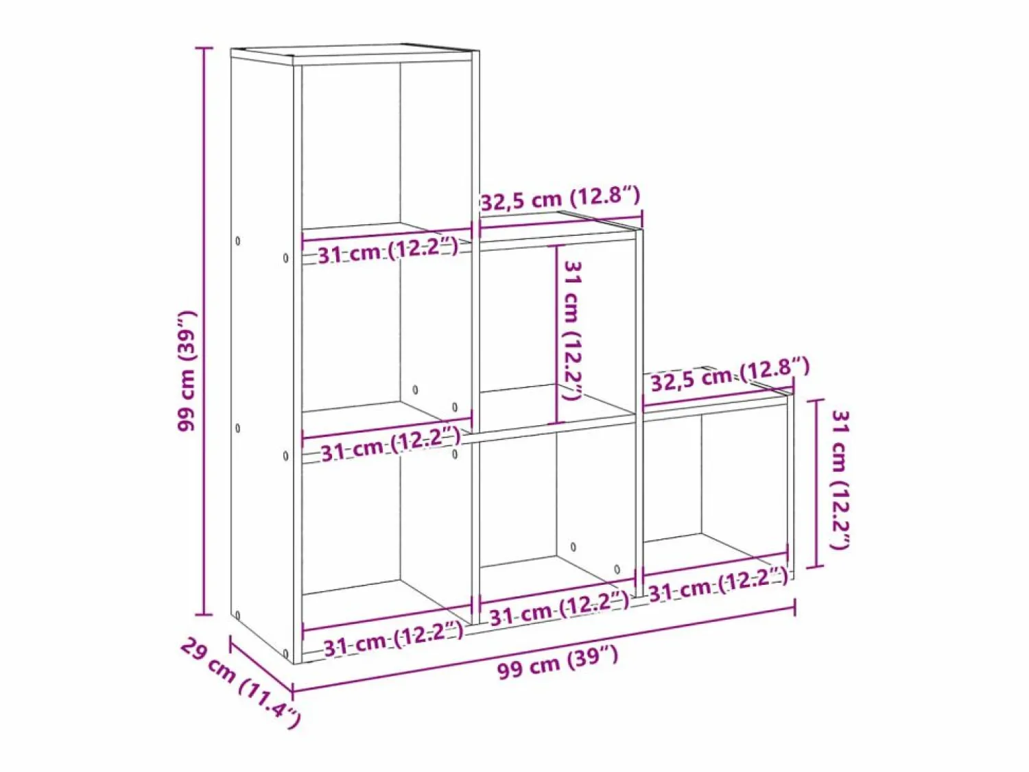 vidaxl Librería biombo de 3 niveles, blanca, 99x29x99 cm, madera de ingeniería Blanco
