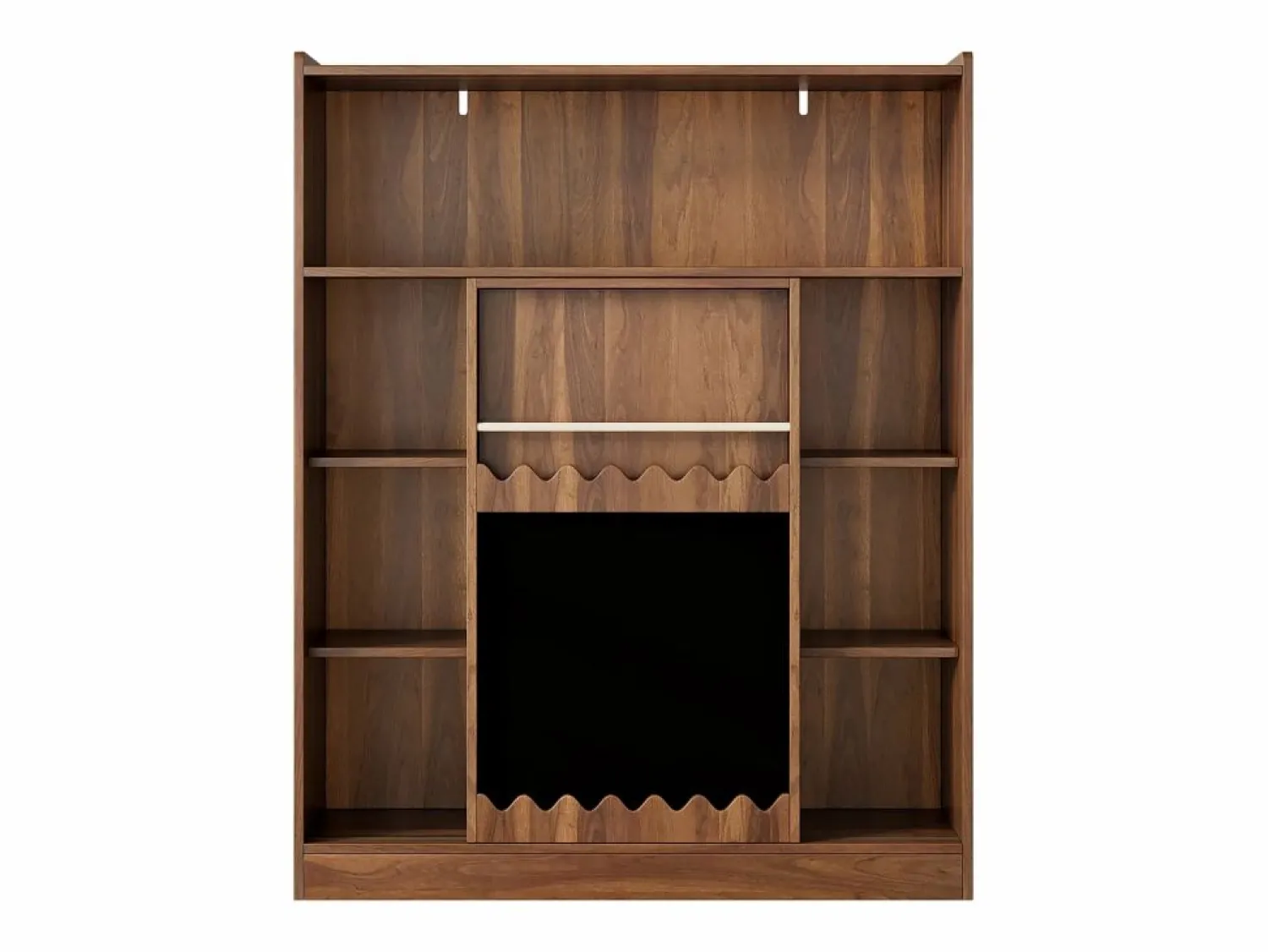 New Librería color nogal con puerta corredera, pizarra y 9 estantes abiertos, MDF Librería