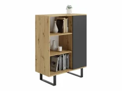 Librería Color Roble artesanal/negro 90x116x40 cm – Estilo Escandinavo con 3 Estantes, 1 Puerta y Patas Metálicas